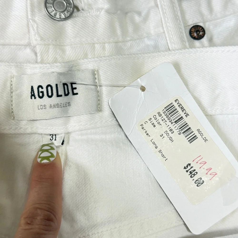 NWT AGOLDE white Parker long Jean denim Shorts loose vintage size 10 12